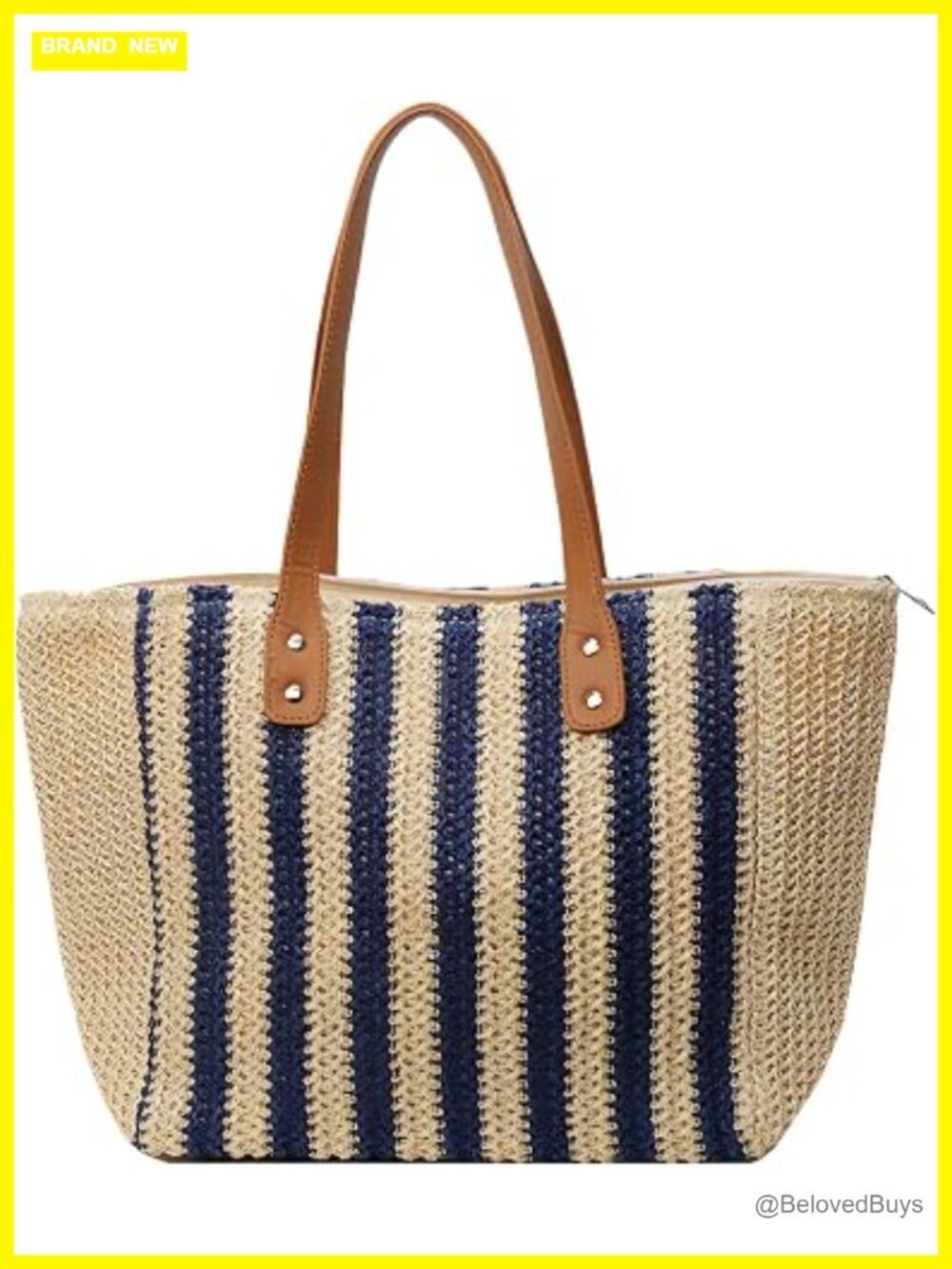Woven Striped Tote Bag, Summer Beach Shoulder Bag, Straw Handbag